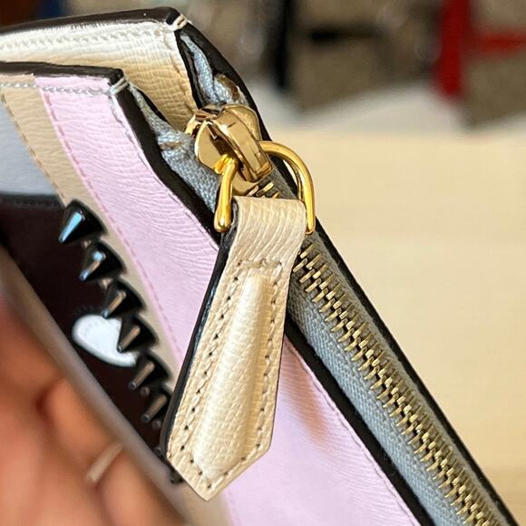 Fendi Vitello Elite Monster Eyes Studded Zip Pouch Ghiaccio Black Multicolor - Picture 7 of 10